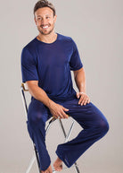 Navy silk jersey T shirt & lounge pants