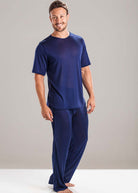 Navy silk jersey T shirt & lounge pants