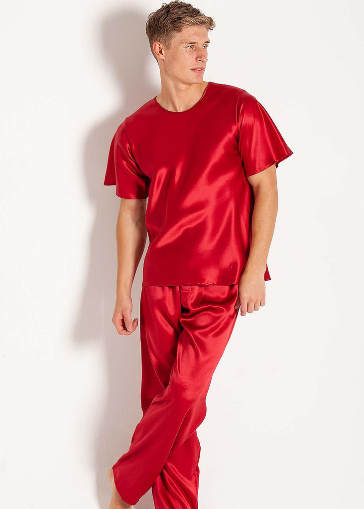 Cranberry silk T shirt & pyjama trousers