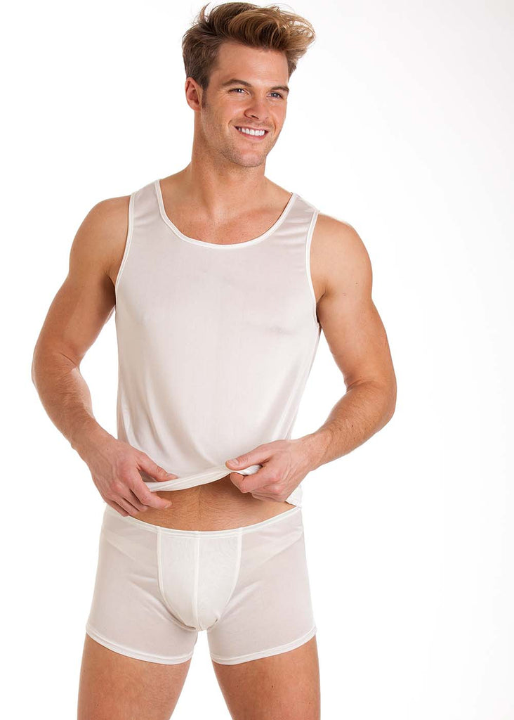 Ivory silk jersey singlet & fitted boxers