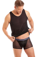 Black georgette singlet & boxer briefs