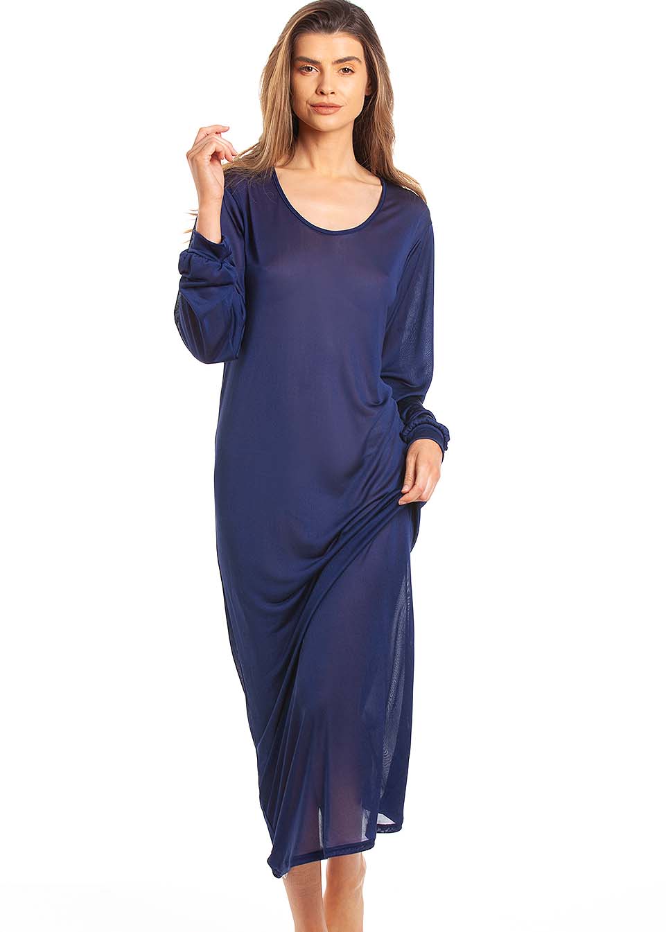 Silk Jersey Long Nightshirt X Small Midnight