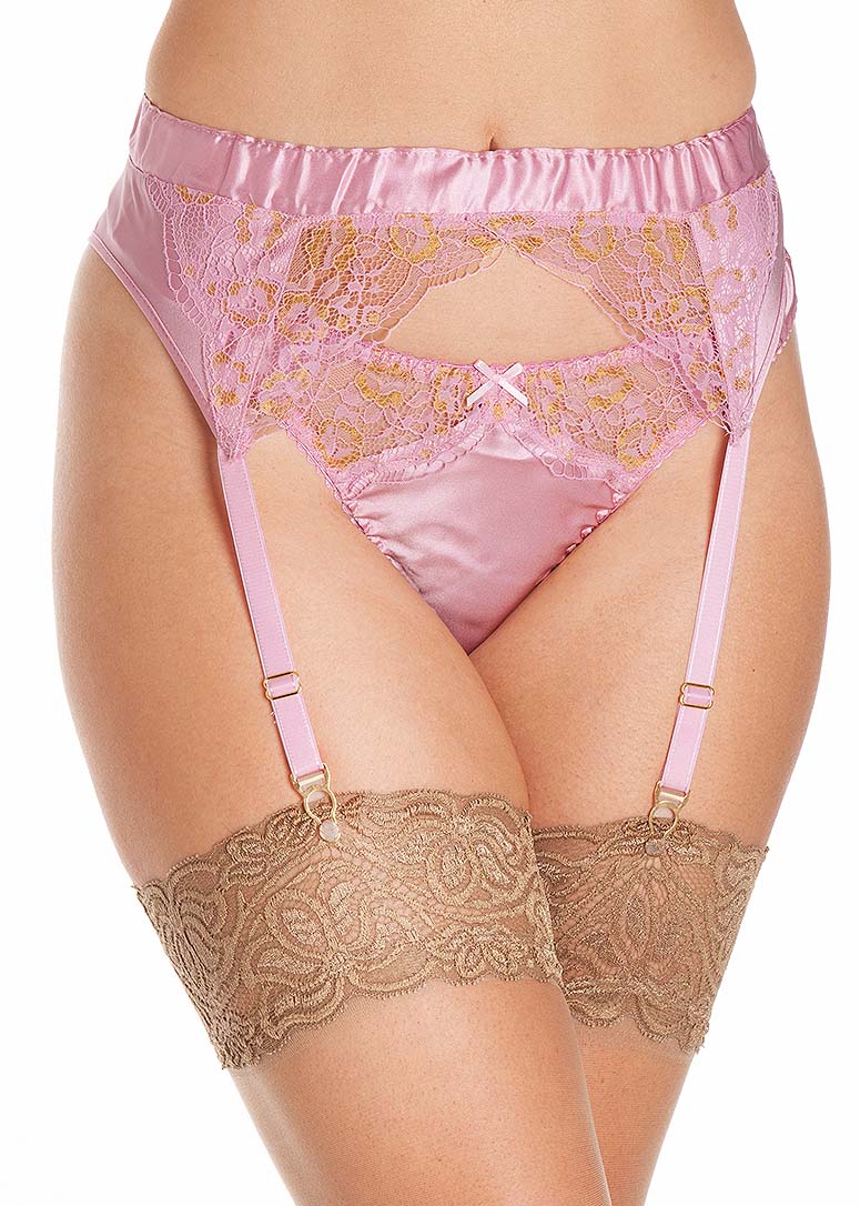 Rose silk suspender, string & stockings