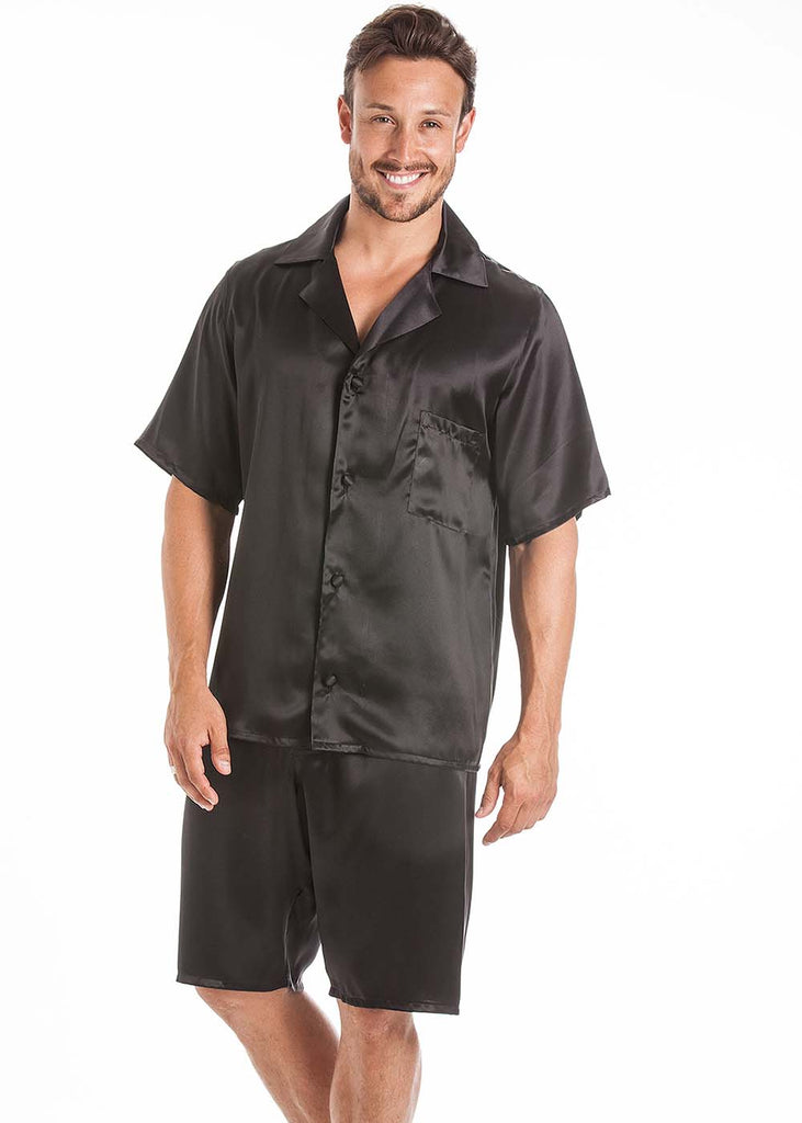 Black silk short pyjama jacket & shorts