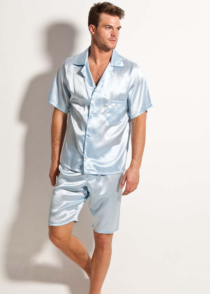 Blue silk short pyjama jacket & shorts