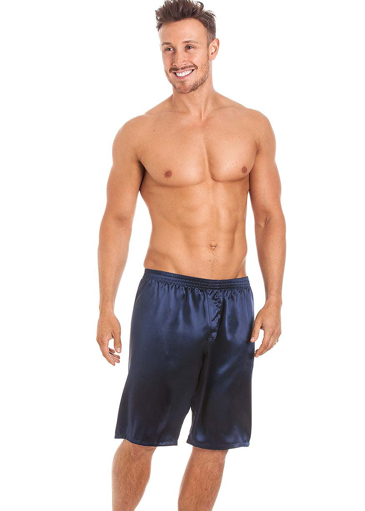 Navy silk pyjama shorts
